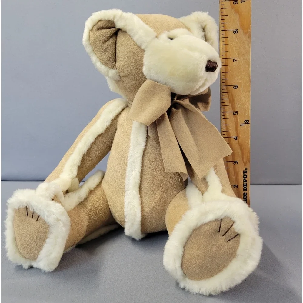 Bath & Body Works Gingerbread Plush Bear Suede Faux Fur Trim Tan Cream 12in